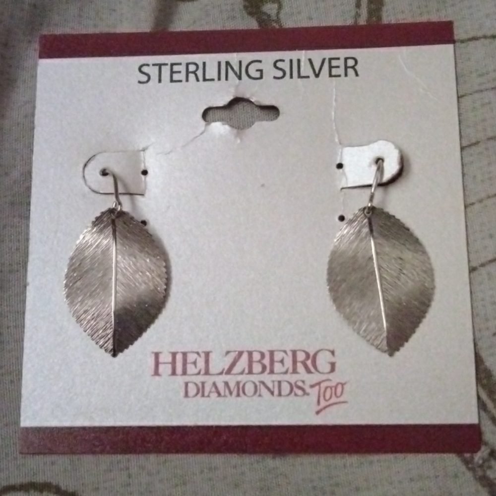 Helzberg Diamonds Too silver leaf drop earrings